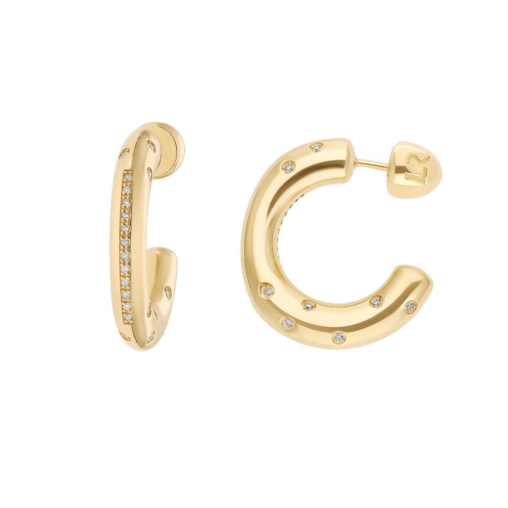 Lauren Rubinski 14-Karat Yellow-Gold Diamond Hoops Earring In 14K Brilliant Yellow Gold