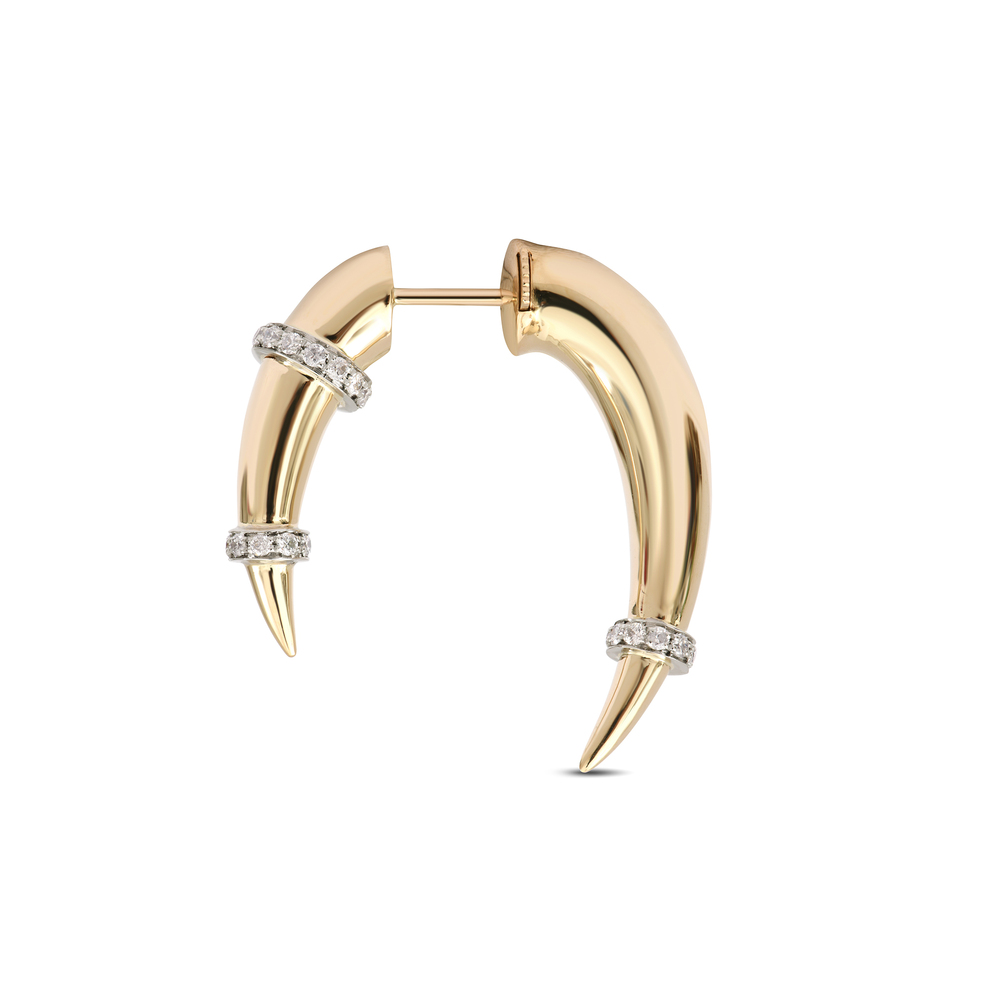 Rainbow K Horn Pavé Ring Earrings In 14K Yellow Gold/14K White Gold/Diamond