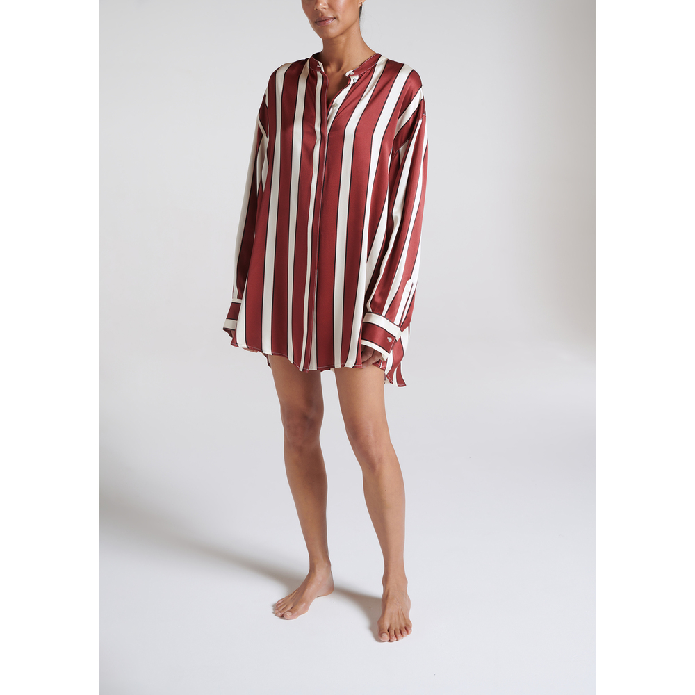 Asceno Mantera Shirt In Ruby Bold Stripe, Medium