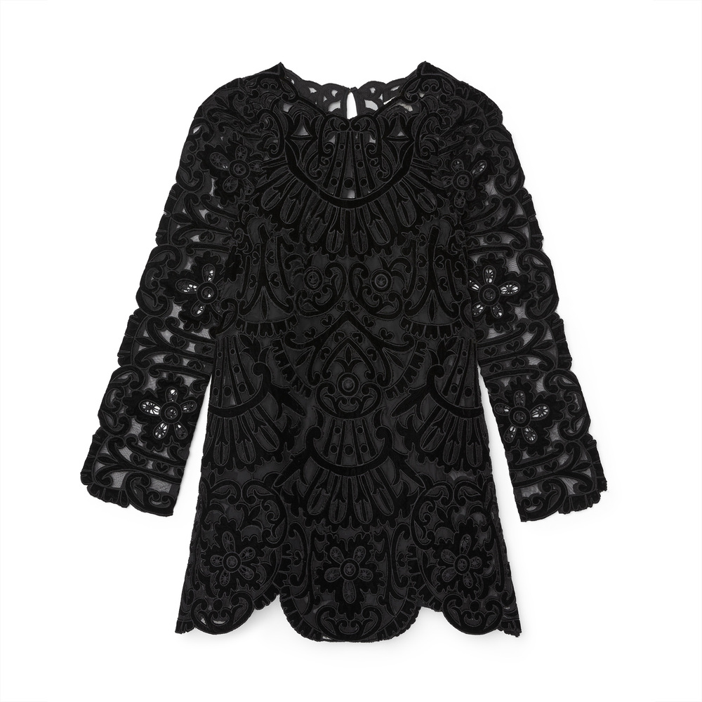 Sea Dana Floral-embroidered Velvet Mini Dress In Black