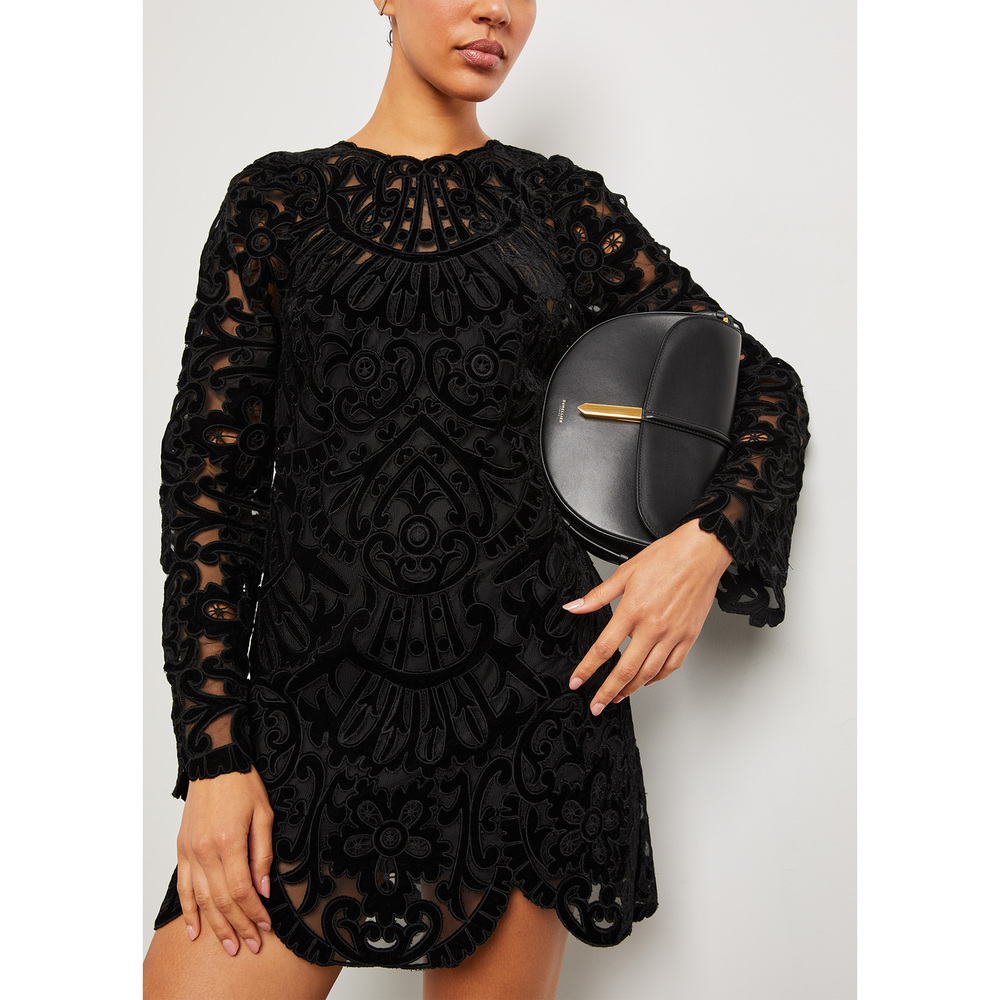 Sea Dana Embroidered Velvet Dress In Black, Size 6