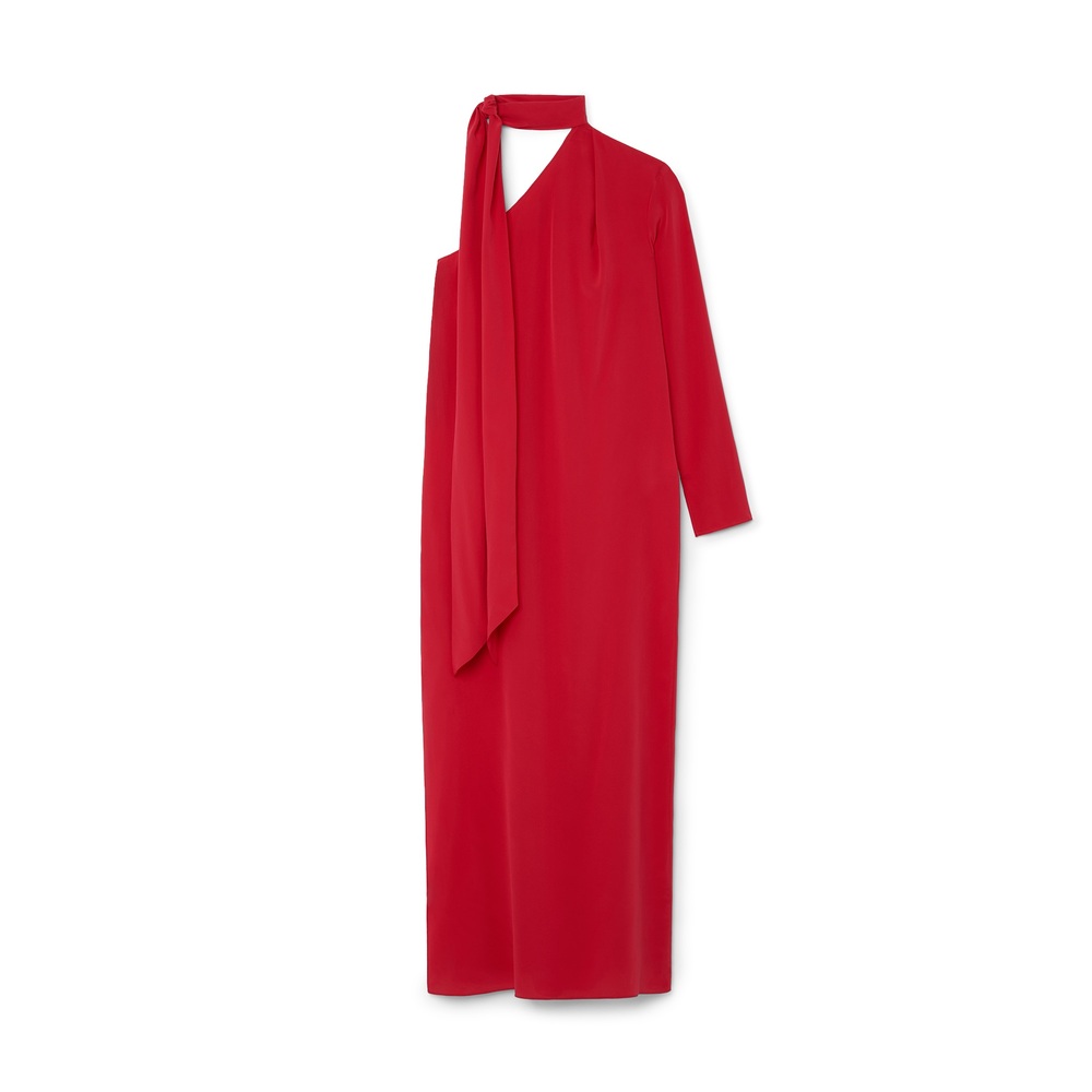 ESSE Classico One-Shoulder Maxi Dress In Framboise, Size AU6