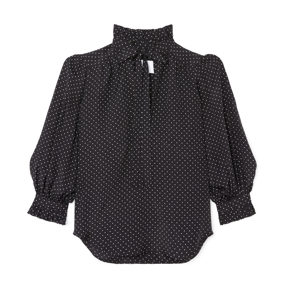 G. Label By Goop Cory Ruffle Dot Shirt In Black/White Dot, Size 10