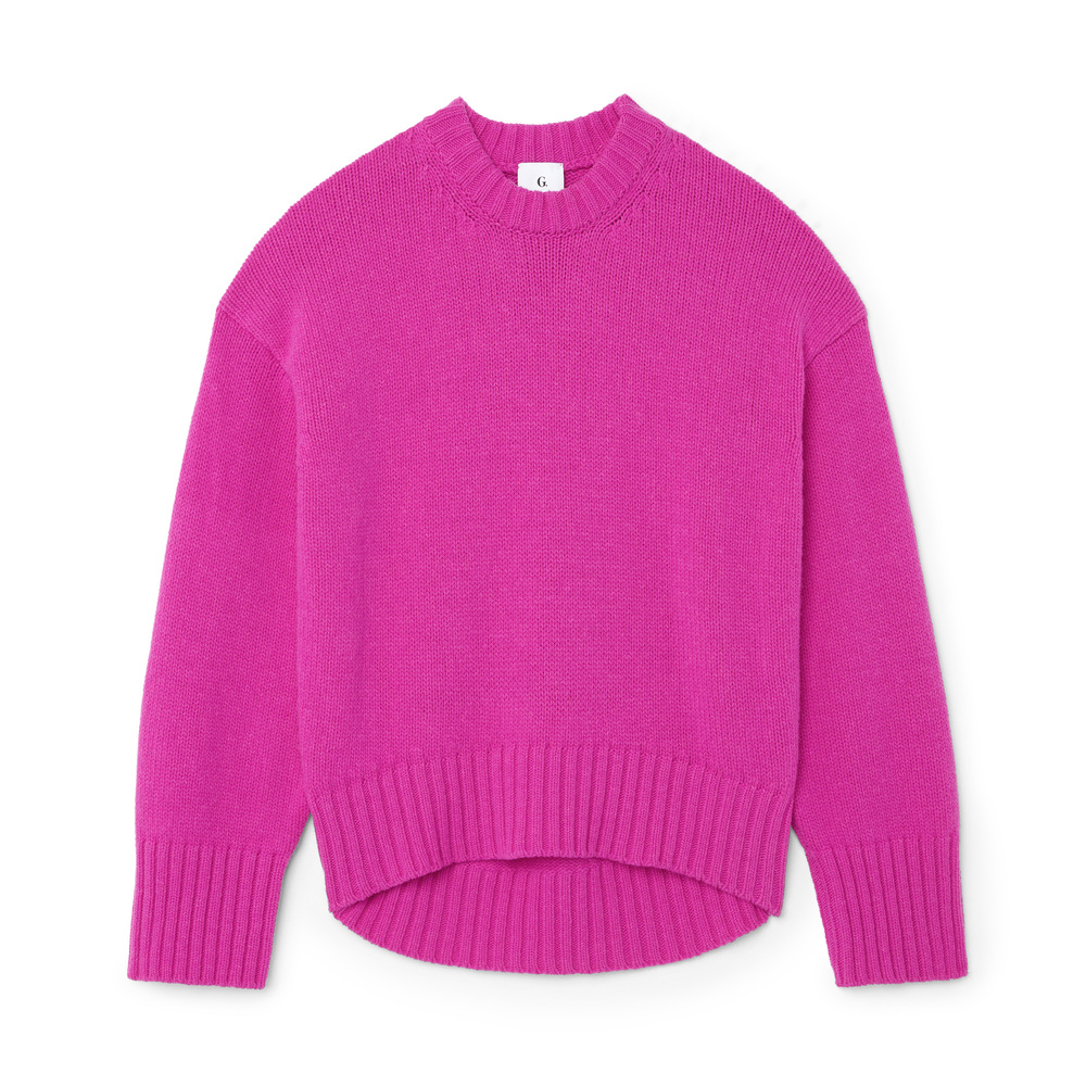 G. Label By Goop Theo Crewneck Rounded Sweater In Hot Pink
