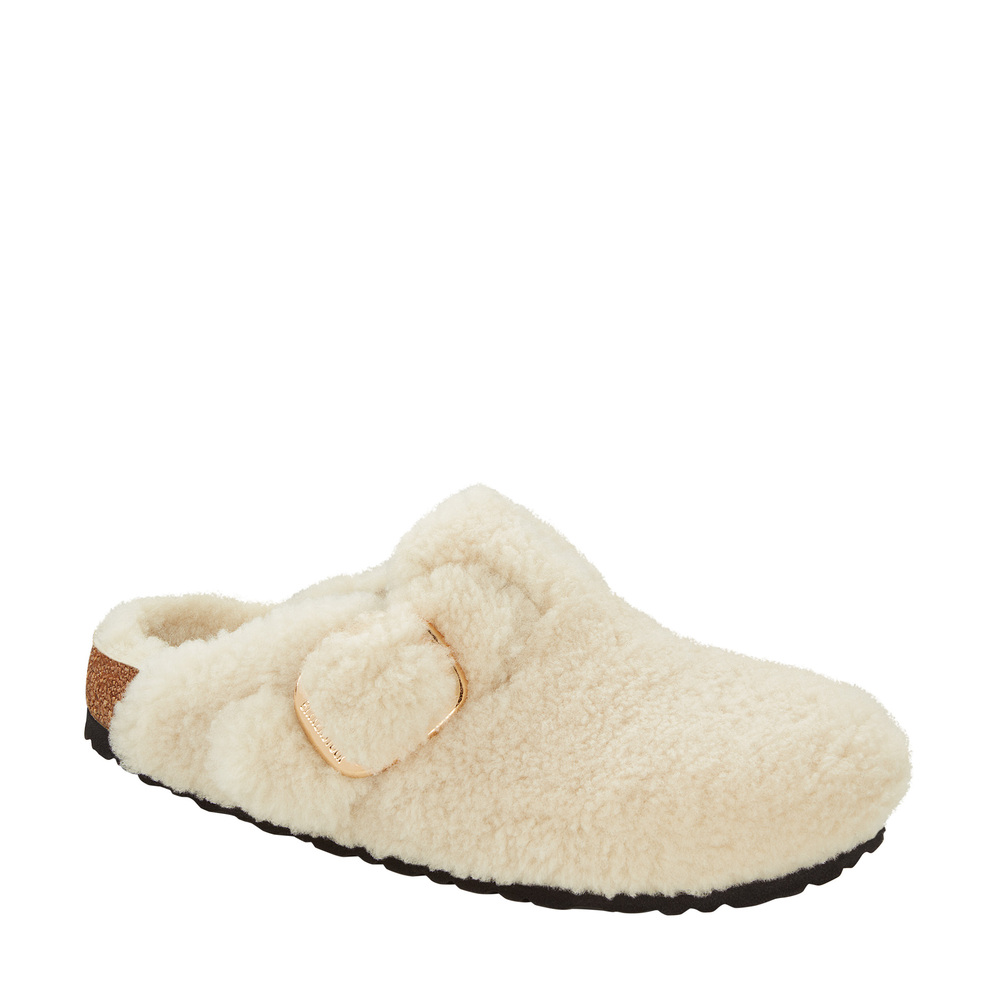 Birkenstock Boston Shearling Big-Buckle Clogs Sandal In Shearling/Teddy Eggshell, Size IT 37