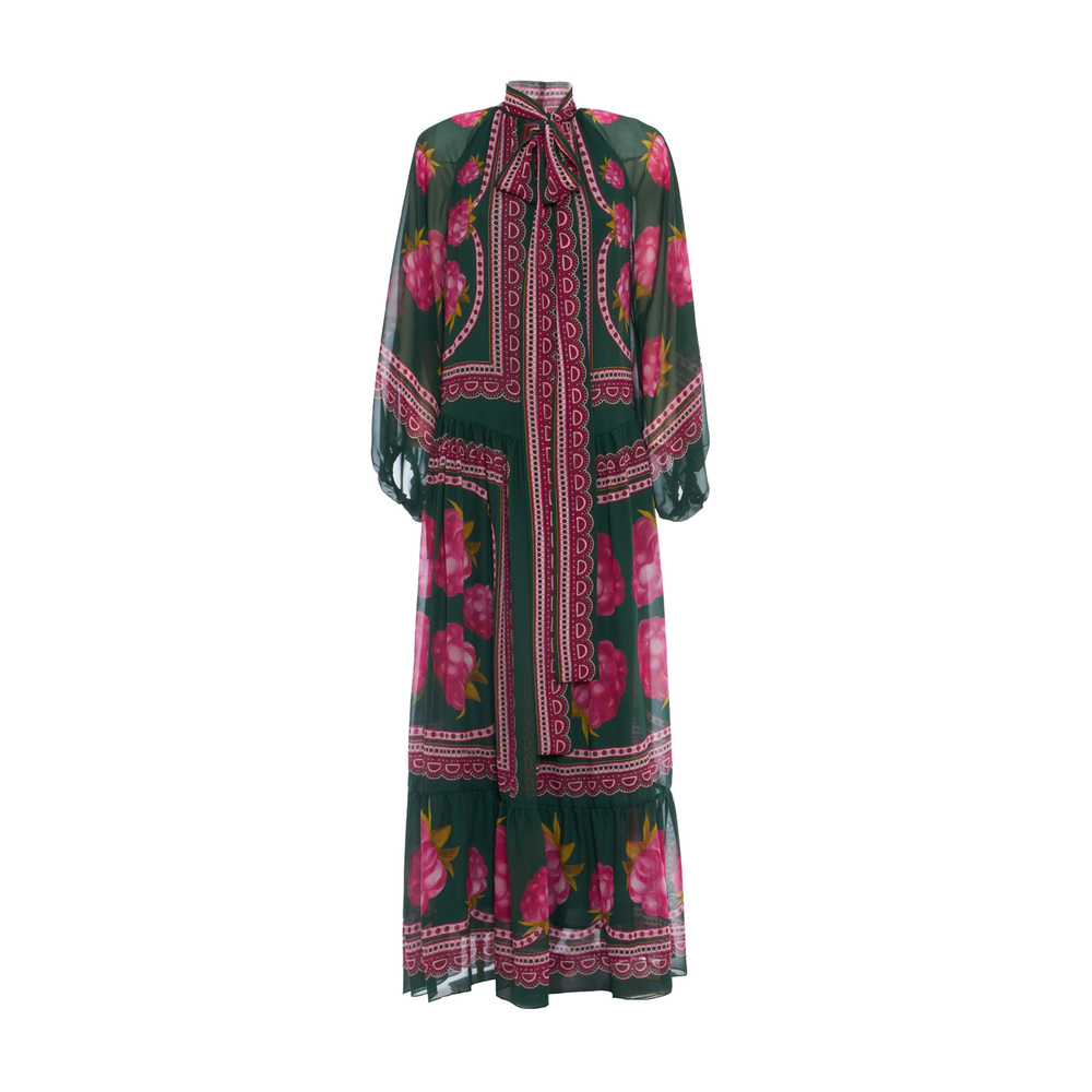 La Doublej Athena Printed Silk Chiffon Maxi Dress In Lamponi Placée