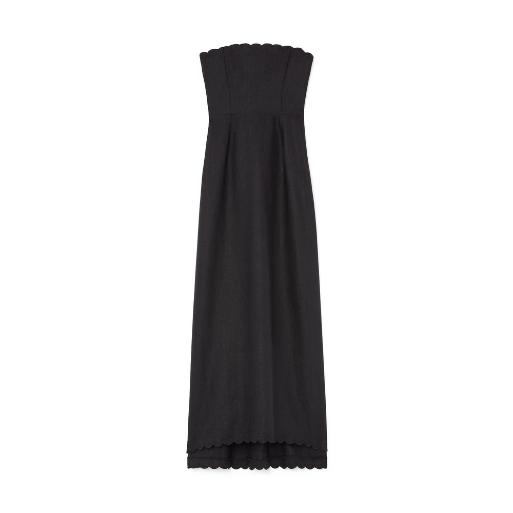 Posse Zayla Strapless Linen Maxi Dress In Black