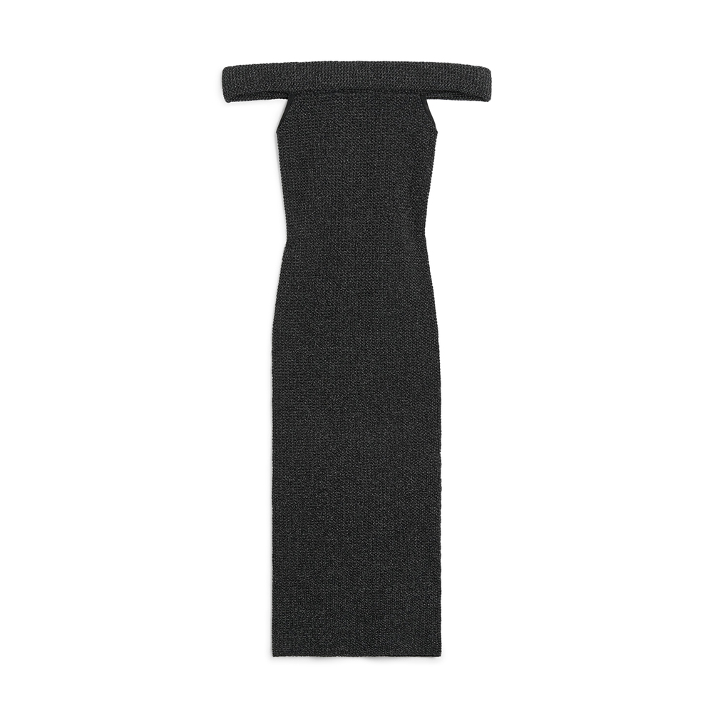 Toteme Off-Shoulder Roll-Knit Dress In Black, Medium