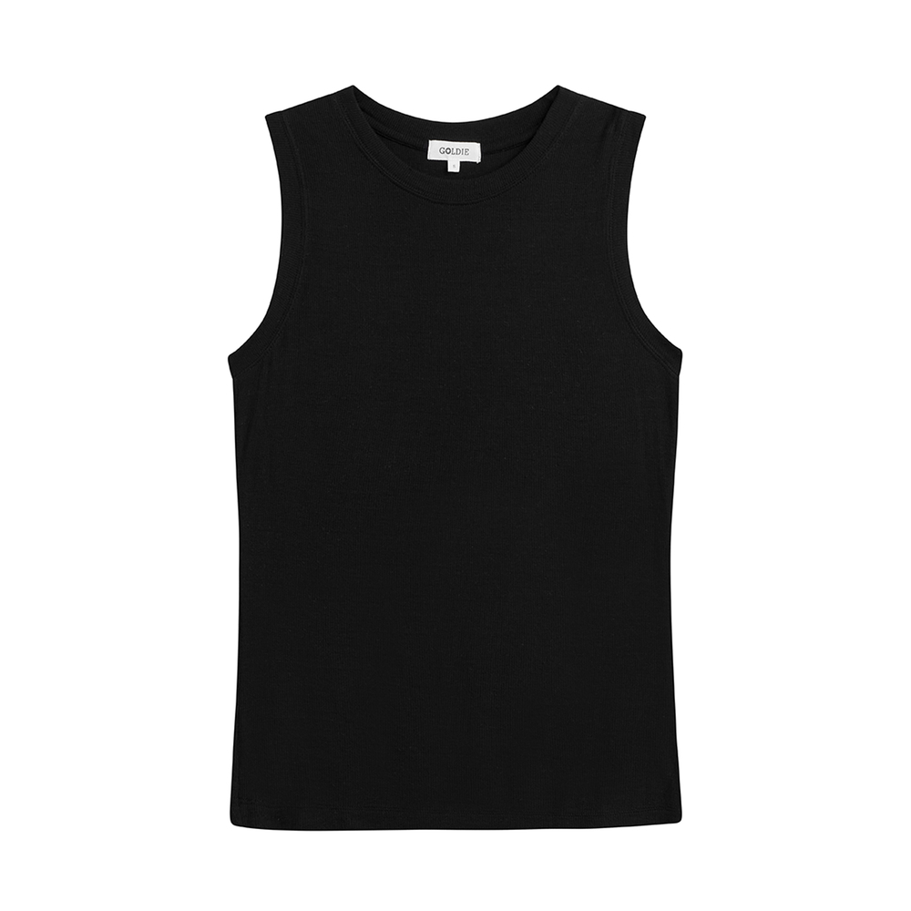 Goldie Ribbed Sleeveless Tee In Black