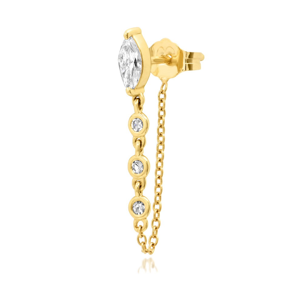 Eriness Single Marquise Stud And Diamond Chain Earring In Gold