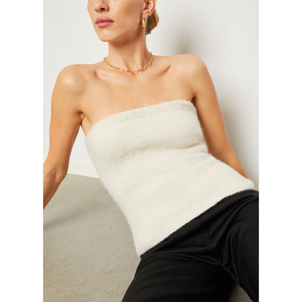 House Of Dagmar Knitted Tube Top In Off-White, X-Small