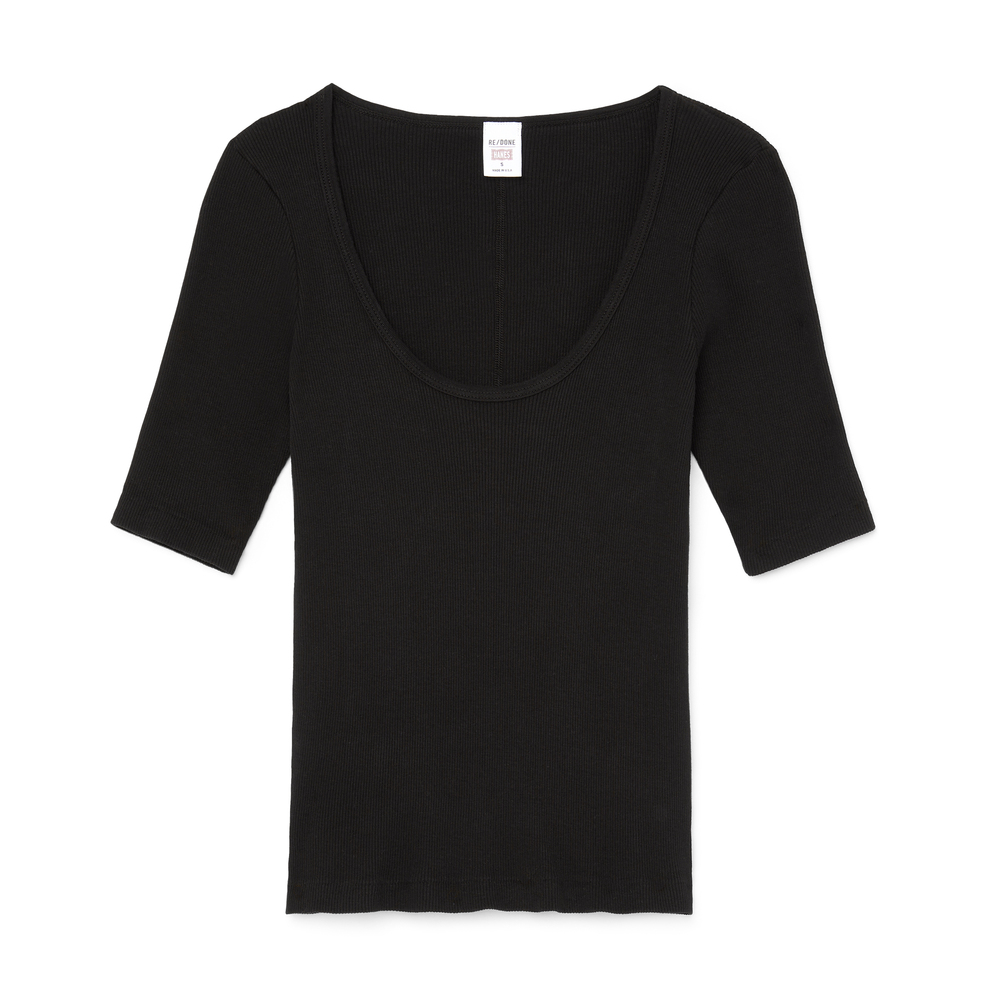 Re/done Ribbed Scoop-neck Tee In Black