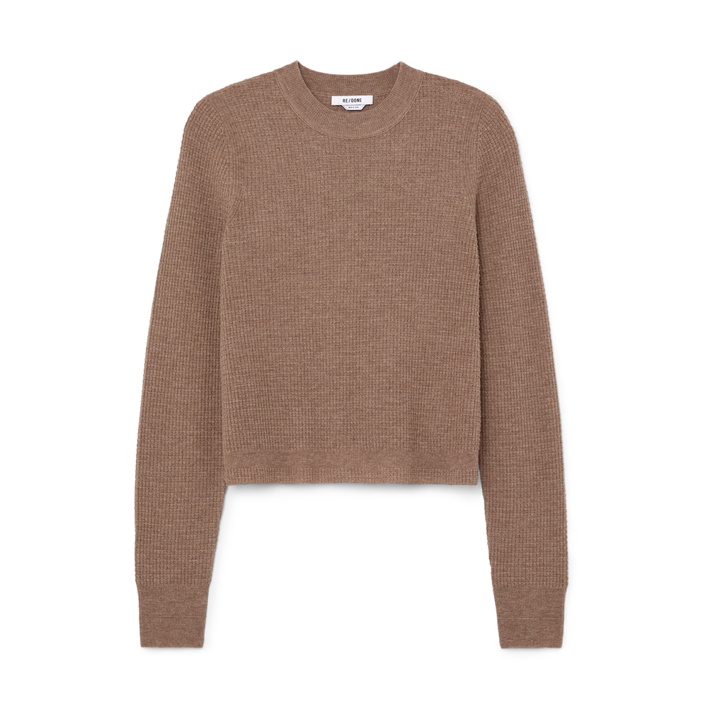 Shop Re/done Waffle Slim Pullover In Chestnut