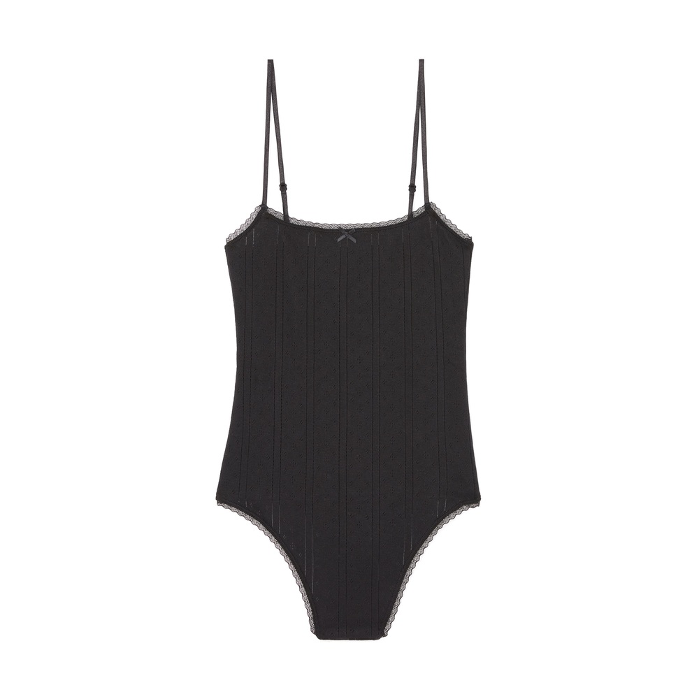 Cou Cou Intimates Womens 2black The Bodysuit Pointelle Organic-cotton Body In Black