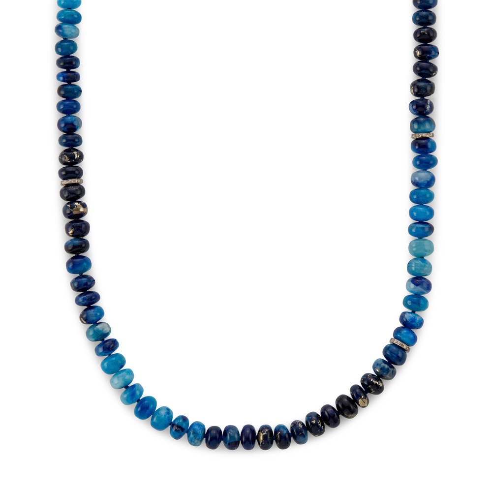 Sheryl Lowe Afghanite Necklace With Pavé Diamond Rondelles In Blue