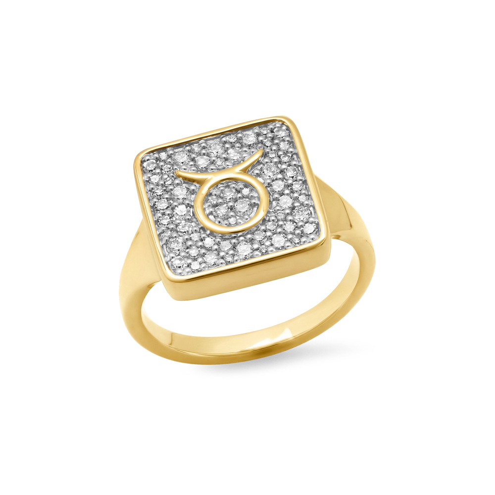 Eriness Zodiac Ring In 14K Yellow Gold/White Diamond, Size 7