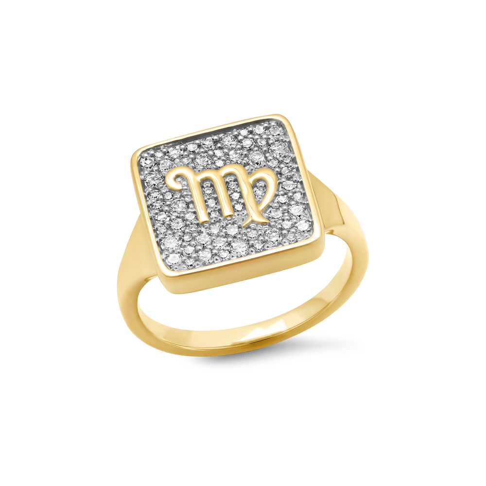 Eriness Zodiac Ring In 14K Yellow Gold/White Diamond, Size 6