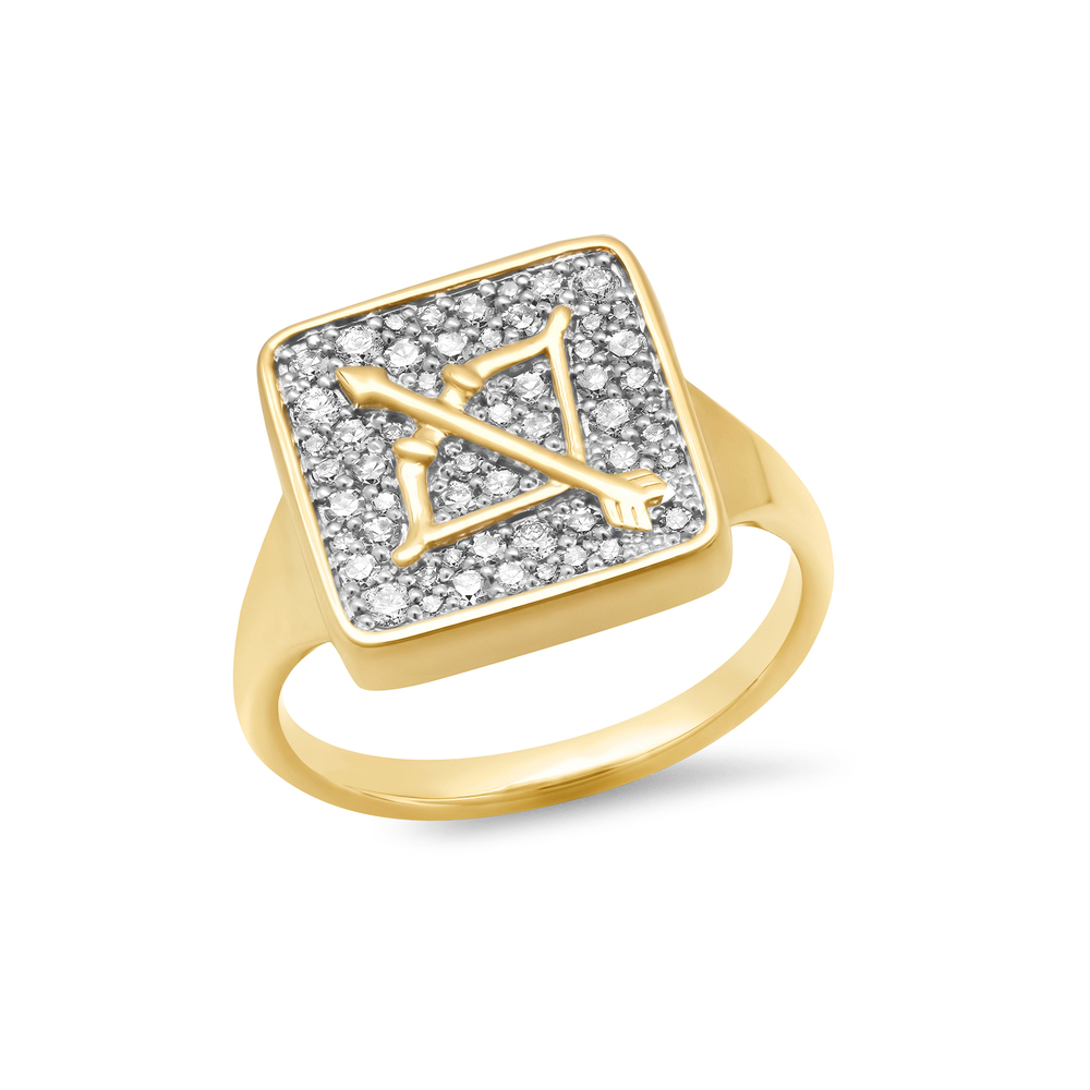Eriness Zodiac Ring In 14K Yellow Gold/White Diamond, Size 6