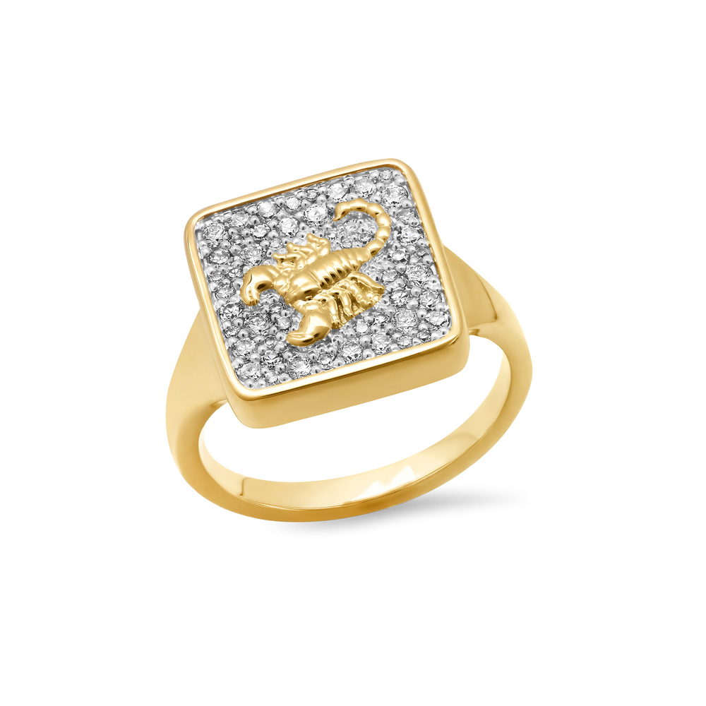 Eriness Zodiac Ring In 14K Yellow Gold/White Diamond, Size 8