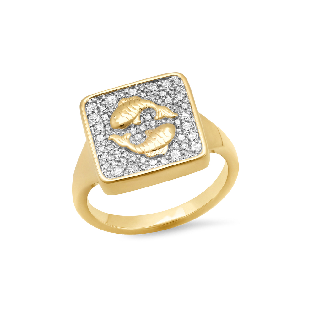 Eriness Zodiac Ring In 14K Yellow Gold/White Diamond, Size 5