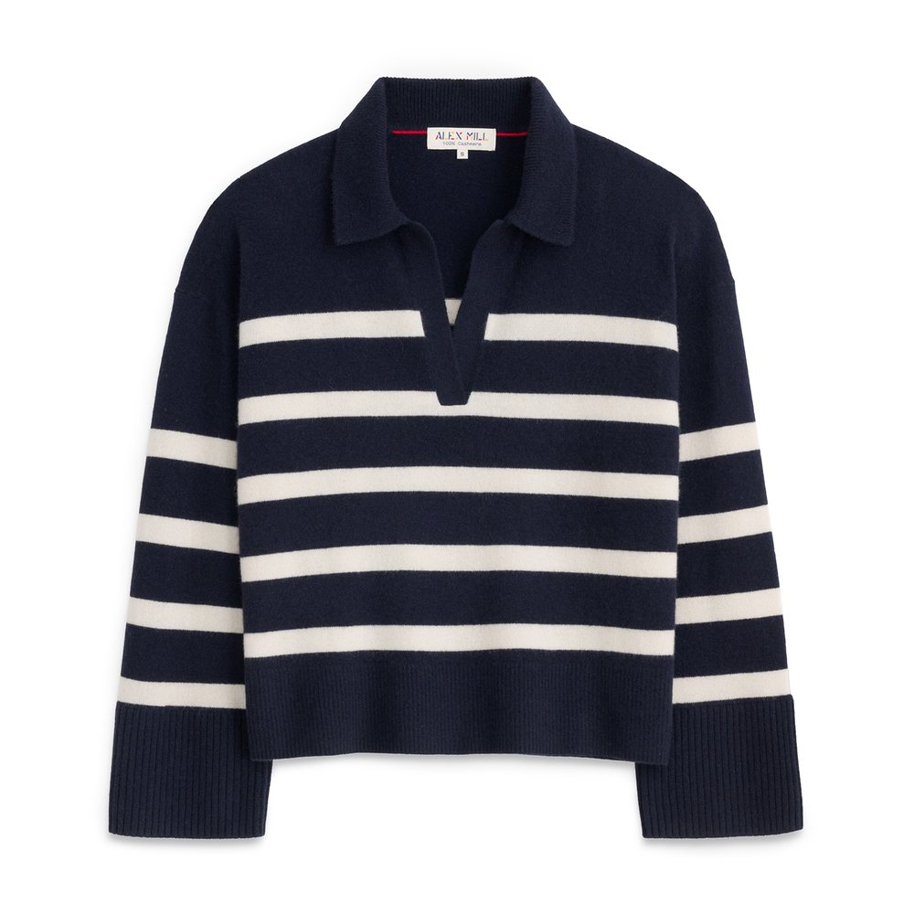 Shop Alex Mill Ally Polo Pullover In Navy,white