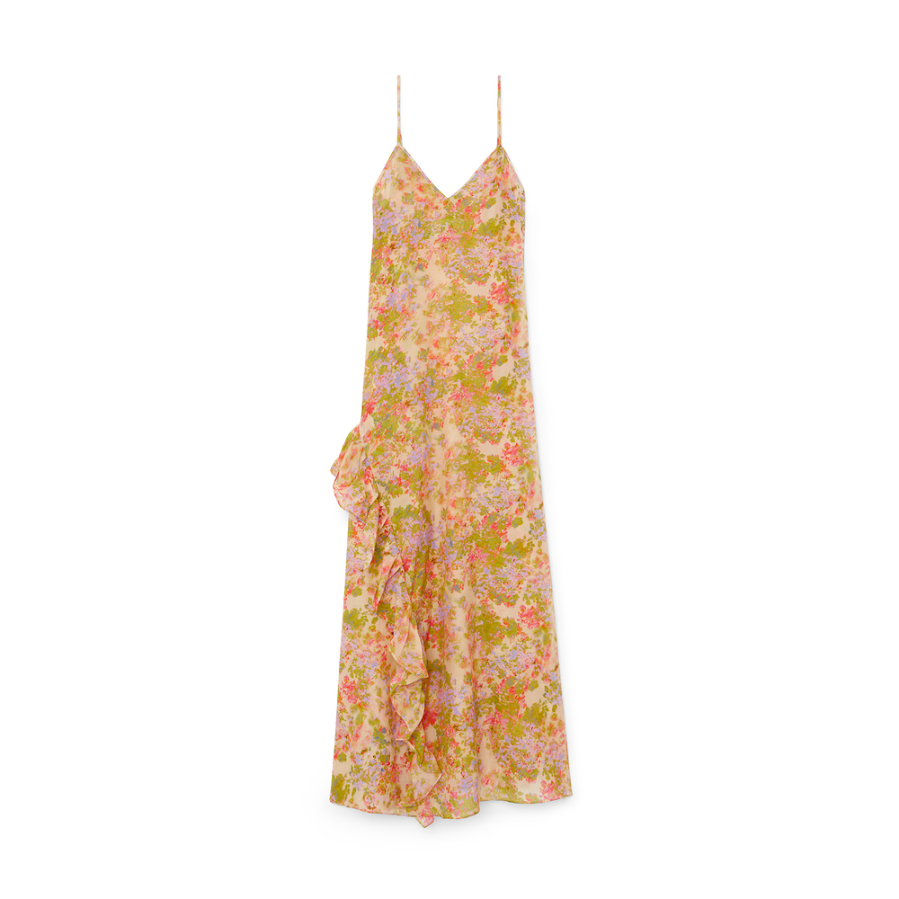 Shop Kika Vargas Kate Dress In Pink Garden Silk Voile