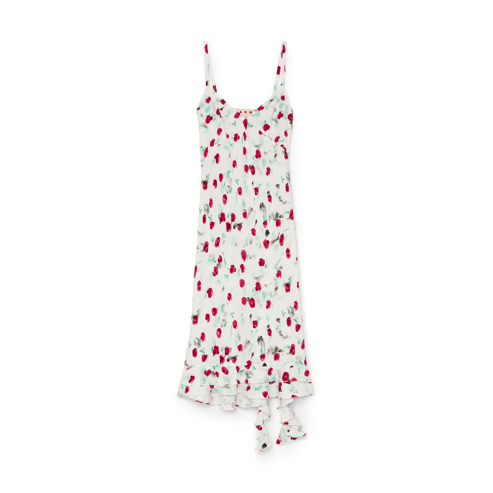 Marni Watercolor Floral Ruffle Tiered Midi Dress In Lily White
