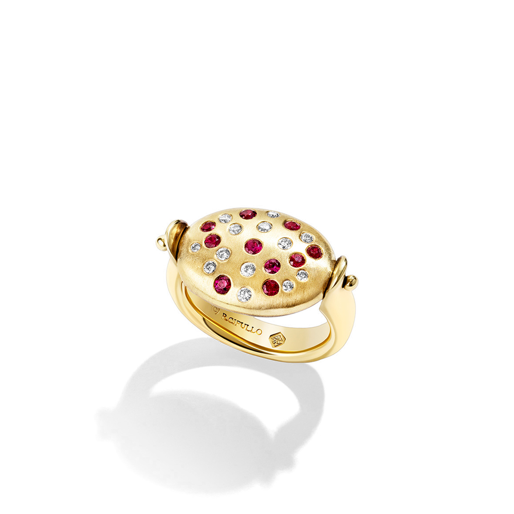 Shop Renato Cipullo Mini Pebble Ring In 18k Yellow Gold,diamonds,rubies