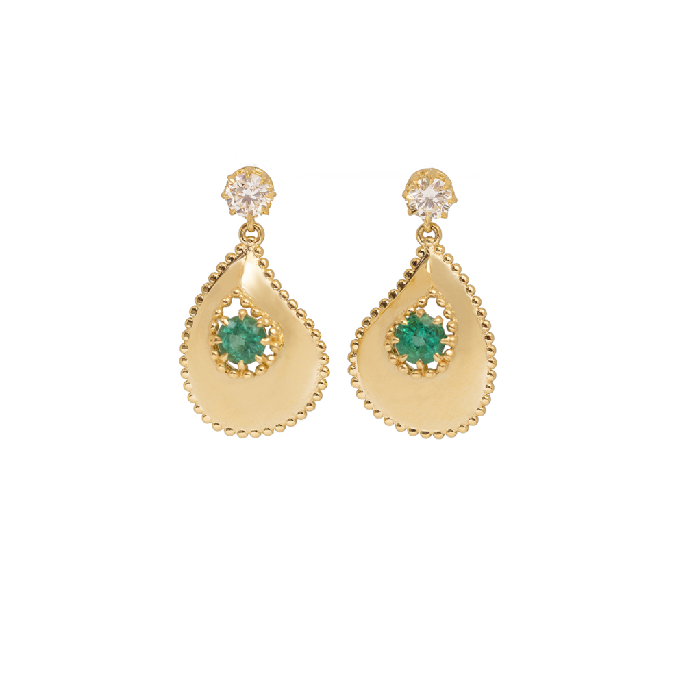 Shop Jenna Blake Paisley Earrings In 18k Yellow Gold,diamond And Emerald