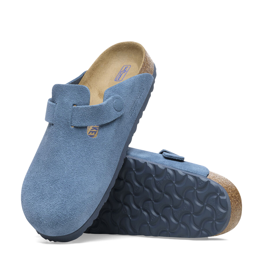 Shop Birkenstock Boston Soft Footbed Clogs Sandal In Suede Elemental Blue