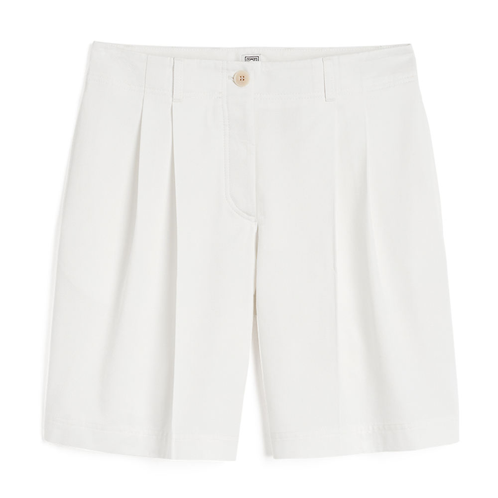 Shop Totême Relaxed Twill Shorts In White