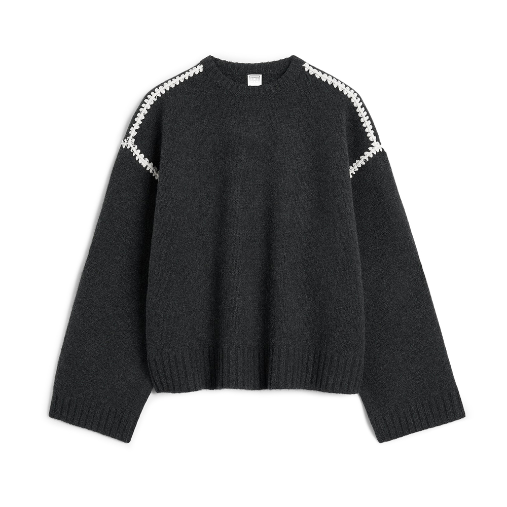 Totême Toteme Sweater With Contrast Embroideries In Grey Melange 074