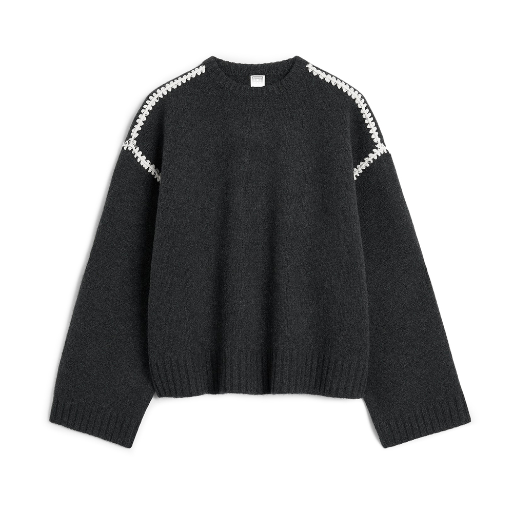 Totême Embroidered Wool-cashmere Knit In Grey Melange 074
