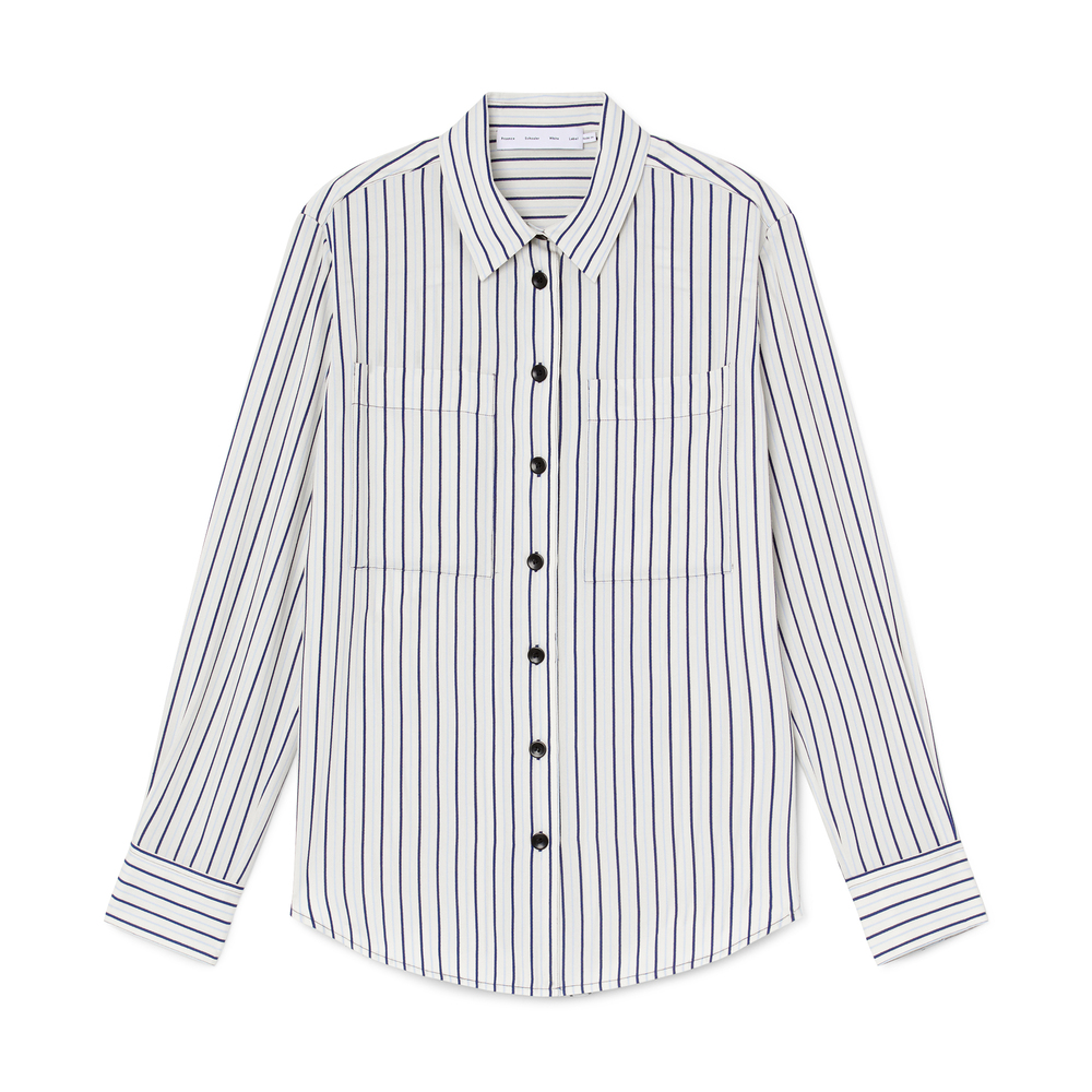 Shop Proenza Schouler White Label Eliana Shirt In Ivory,navy Multi