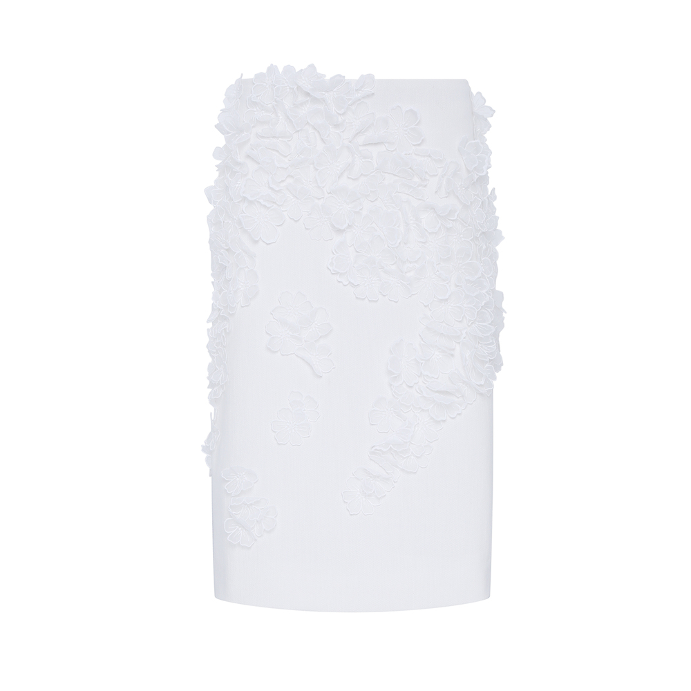 Shop Des Phemmes Floral-embroidered Midi Skirt In White