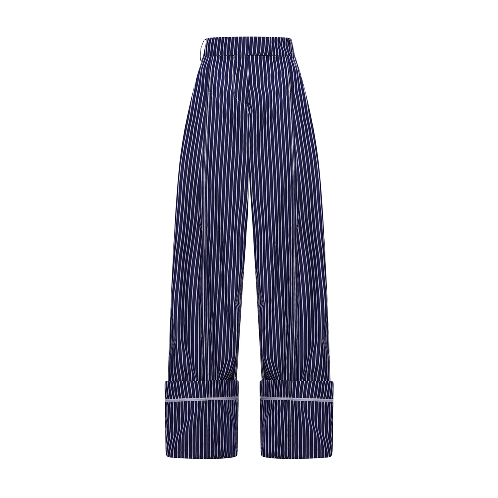 Shop Des Phemmes Pleated Wide-leg Pants In Dark Blue,white