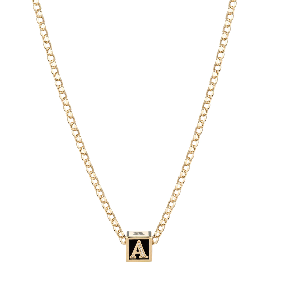 Shop Adina Reyter Initial Block Bead And Rolo Chain Necklace In Gold