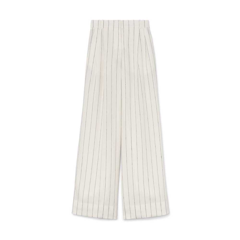 Shop Another Tomorrow Pleated Trousers In Black,off White