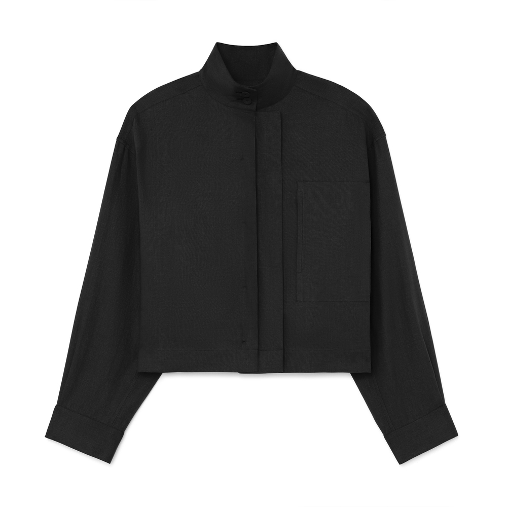 Shop Another Tomorrow Mock-neck Pleat Shirt In Black