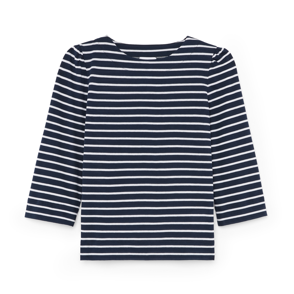 Shop G. Label By Goop Breton Puff-sleeve Top In Navy,white