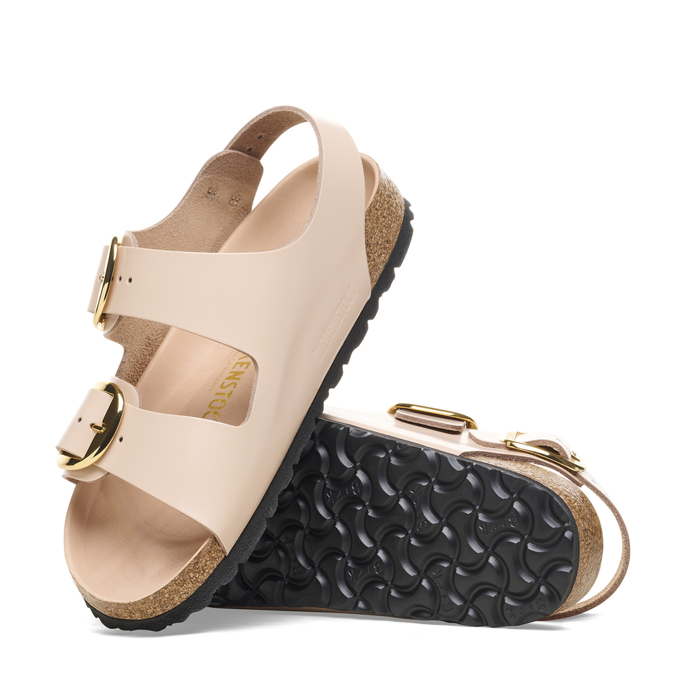 Shop Birkenstock Milano Big-buckle Sandals In High Shine New Beige