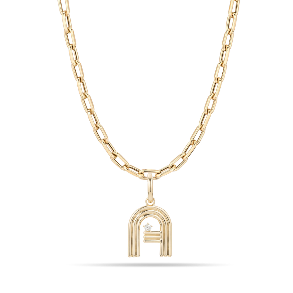 Shop Adina Reyter Groovy Initial Charm And Chain Link Necklace In 14k Yellow Gold,diamond