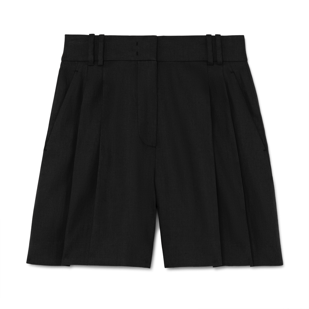 Shop Another Tomorrow Pleated Shorts In Black