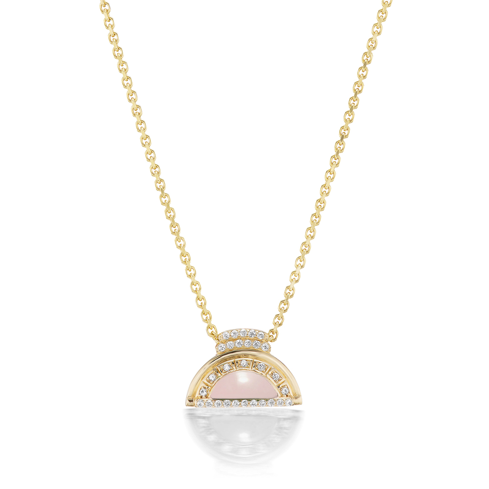 Sorellina Alba Inlay Necklace In 18k Yellow Gold,opals,diamonds