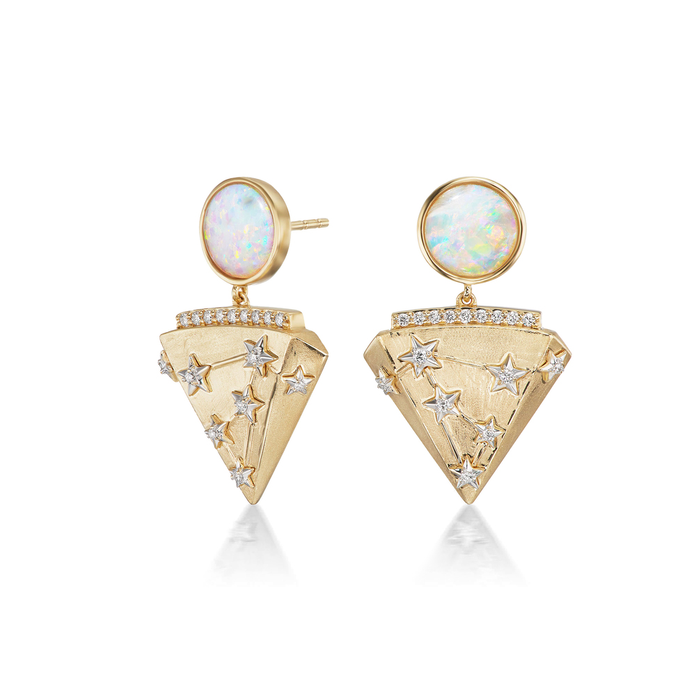Shop Sorellina Constellation Drop Earrings In 18k Yellow Gold,opals,diamonds