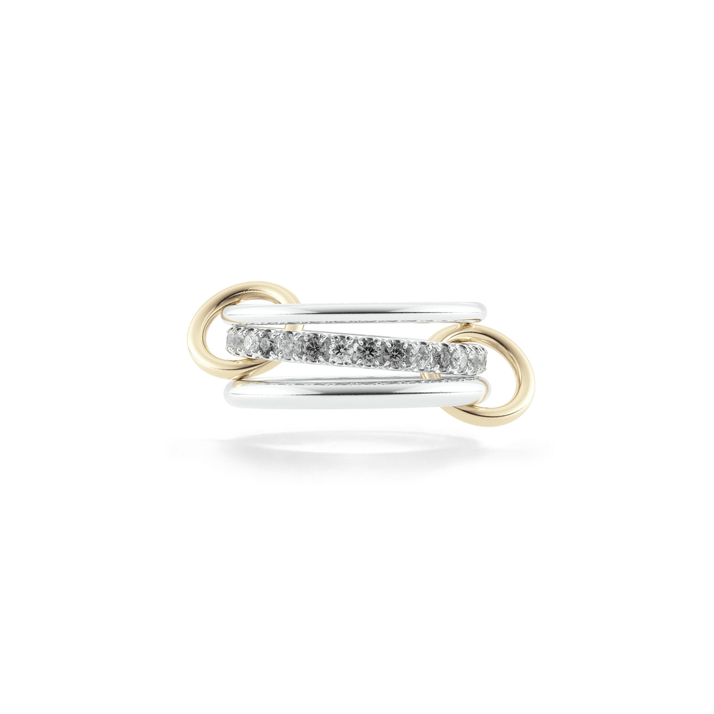 Shop Spinelli Kilcollin Petunia Ring In Sterling Silver,yellow Gold,grey Diamonds