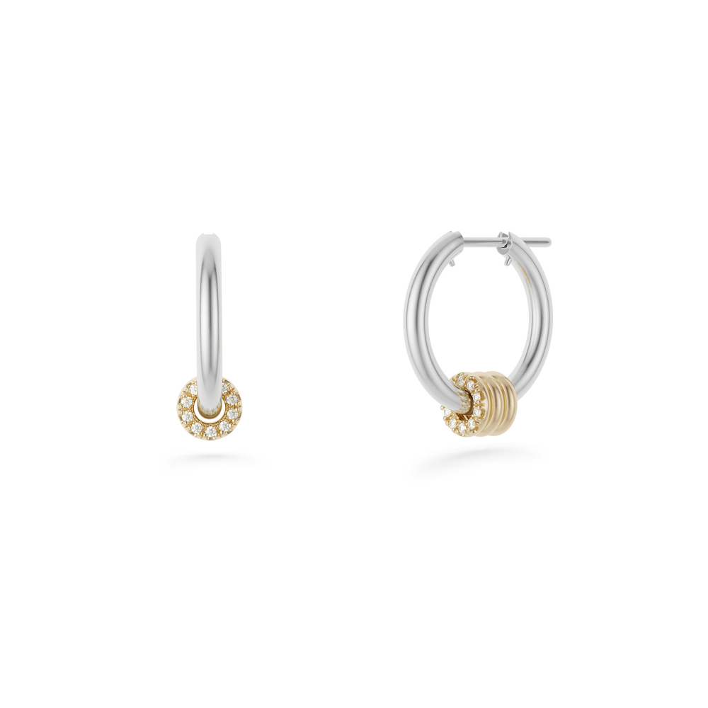 Shop Spinelli Kilcollin Ara Deux Hoop Earrings In Sterling Silver,yellow Gold,white Diamonds
