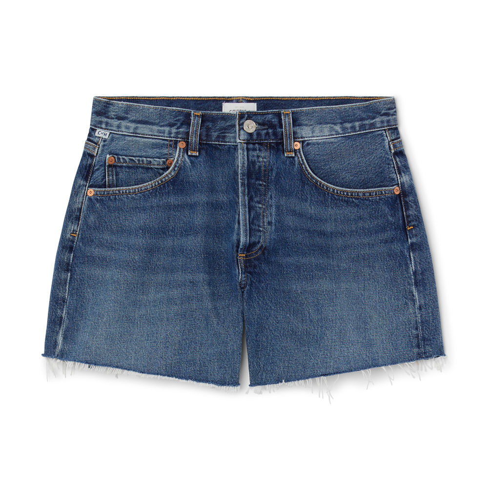 Citizens Of Humanity Annabelle Long Vintage Relaxed Shorts In Blue