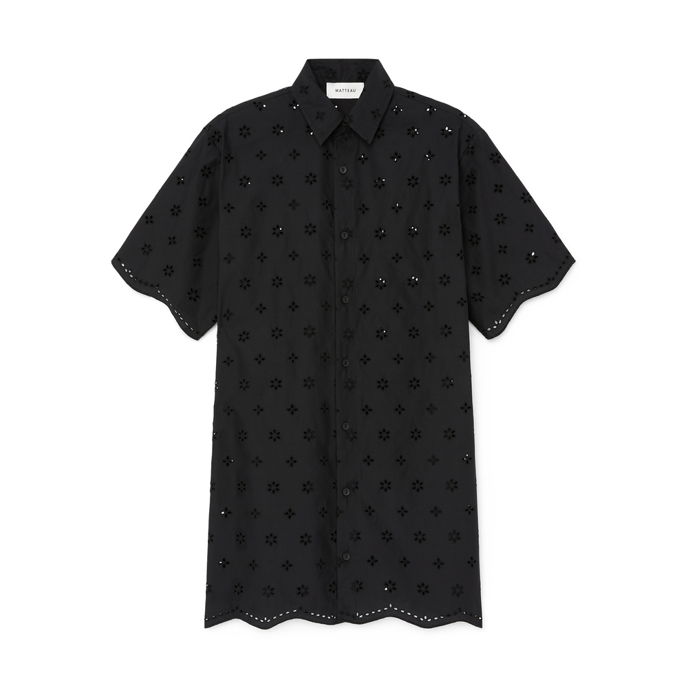 Shop Matteau Broderie Mini Shirtdress In Black