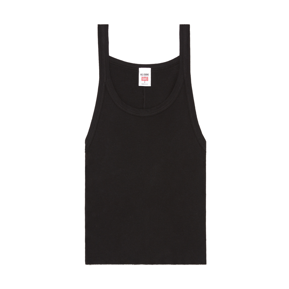 Shop Re/done Cropped Ribbed Tank In Black